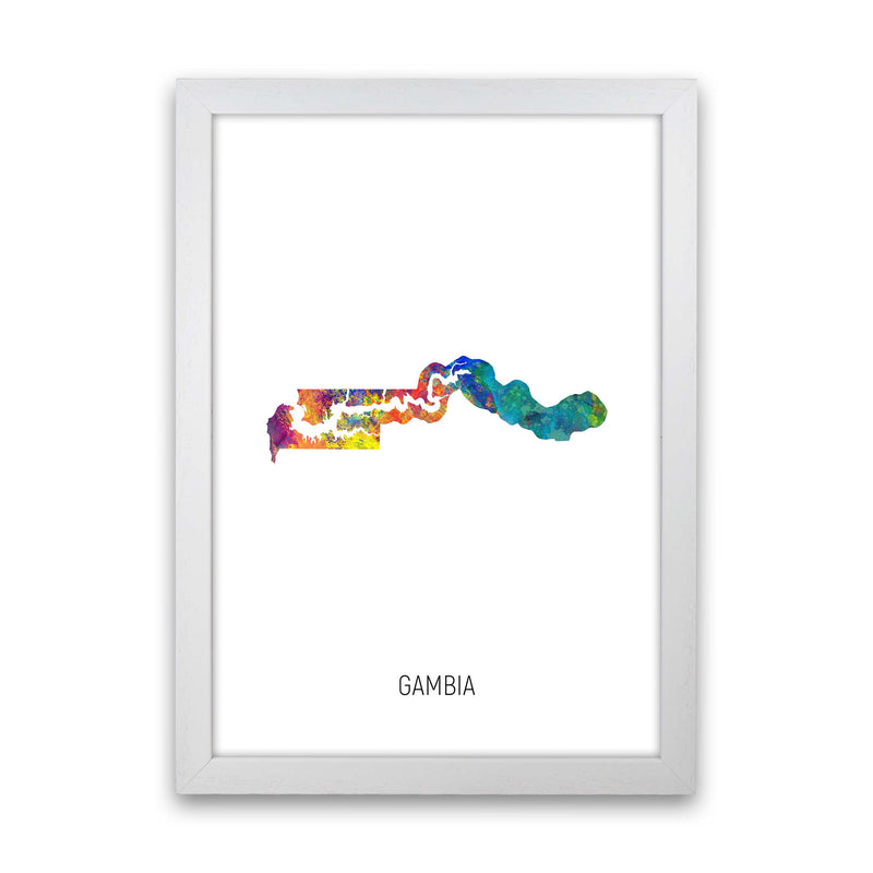Gambia Watercolour Map Art Print by Michael Tompsett White Grain