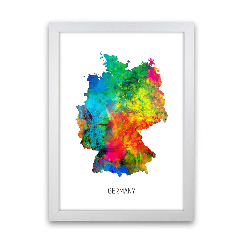 Germany Watercolour Map Art Print by Michael Tompsett White Grain