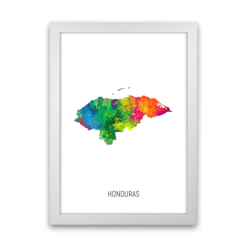 Honduras Watercolour Map Art Print by Michael Tompsett White Grain