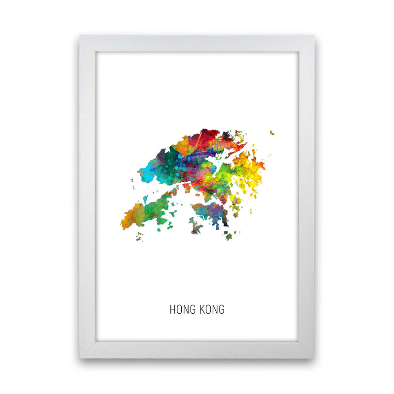 Hong Kong Watercolour Map Art Print by Michael Tompsett White Grain