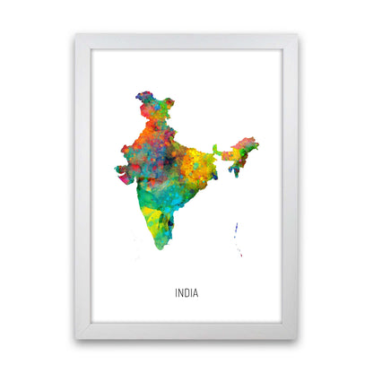 India Watercolour Map Art Print by Michael Tompsett White Grain