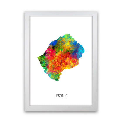 Lesotho Watercolour Map Art Print by Michael Tompsett White Grain