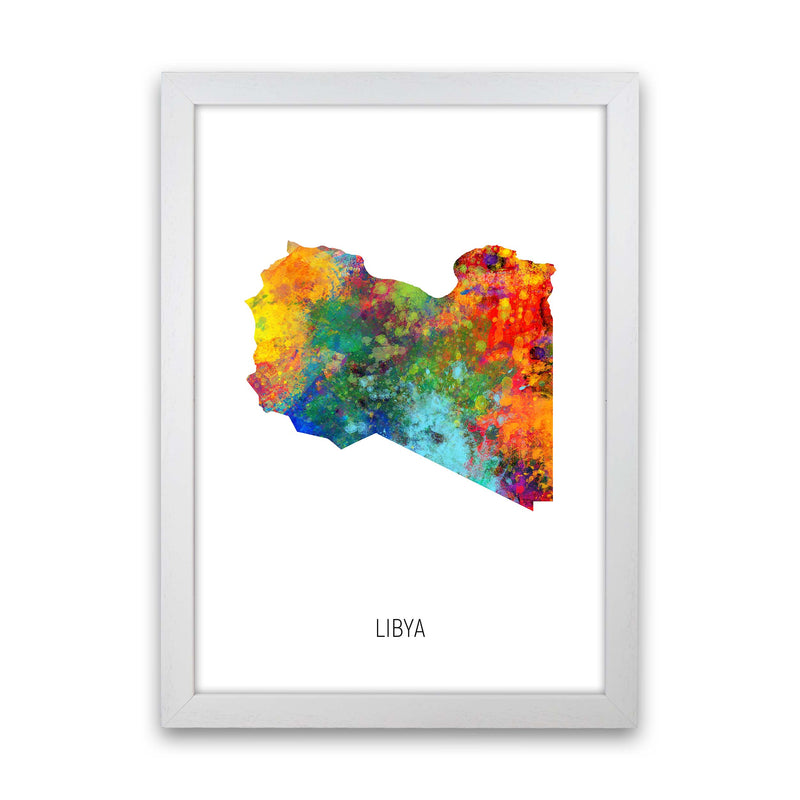 Libya Watercolour Map Art Print by Michael Tompsett White Grain