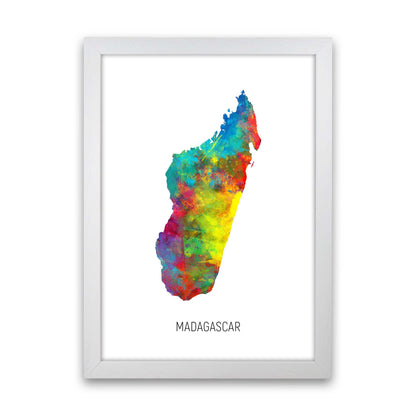 Madagascar Watercolour Map Art Print by Michael Tompsett White Grain