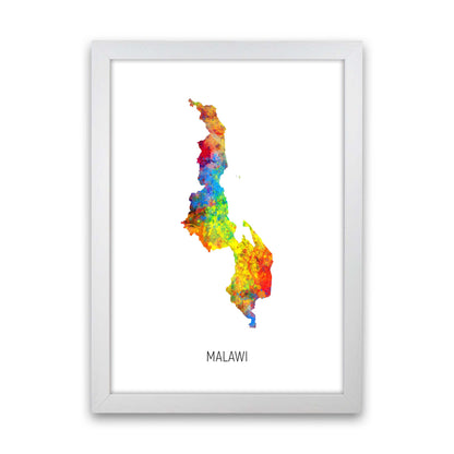 Malawi Watercolour Map Art Print by Michael Tompsett White Grain