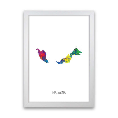 Malaysia Watercolour Map Art Print by Michael Tompsett White Grain