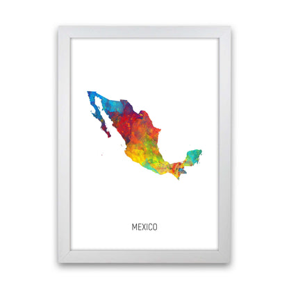 Mexico Watercolour Map Art Print by Michael Tompsett White Grain