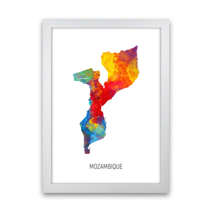Mozambique Watercolour Map Art Print by Michael Tompsett White Grain