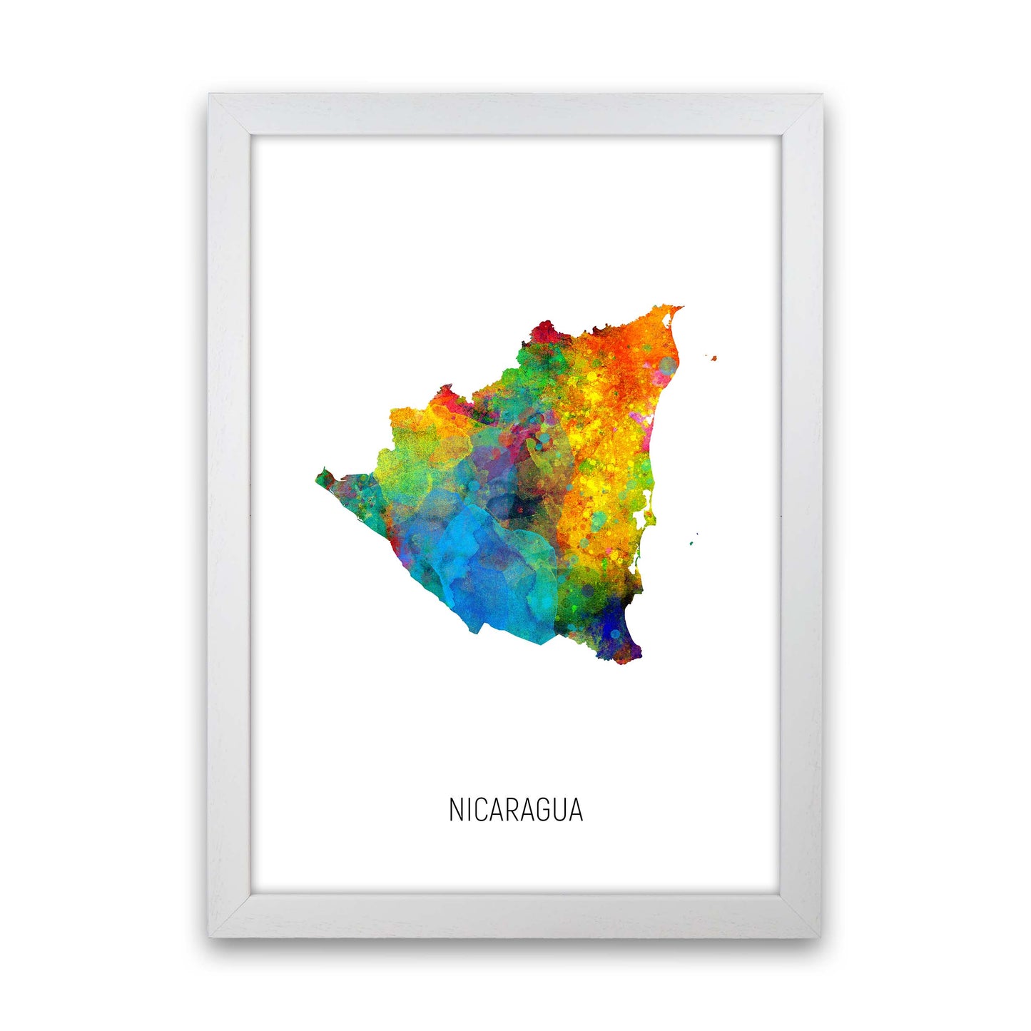 Nicaragua Watercolour Map Art Print by Michael Tompsett White Grain