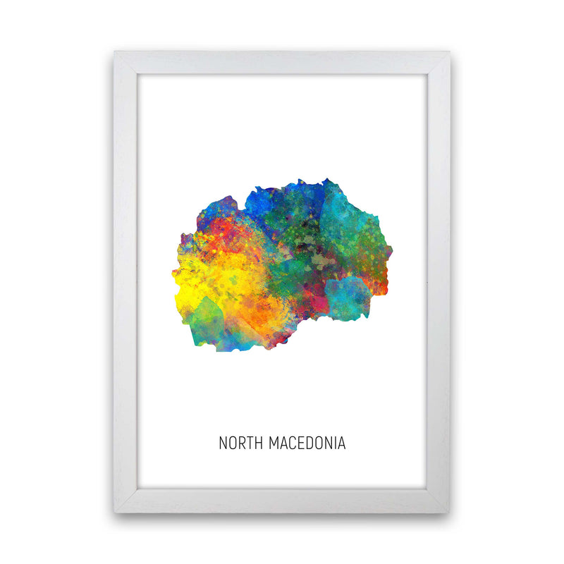 North Macedonia Watercolour Map Art Print by Michael Tompsett White Grain