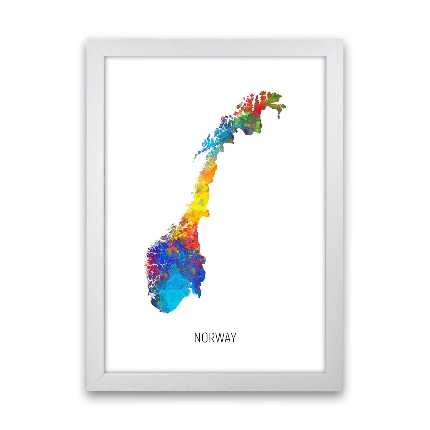Norway Watercolour Map Art Print by Michael Tompsett White Grain