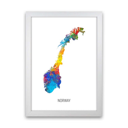 Norway Watercolour Map Art Print by Michael Tompsett White Grain