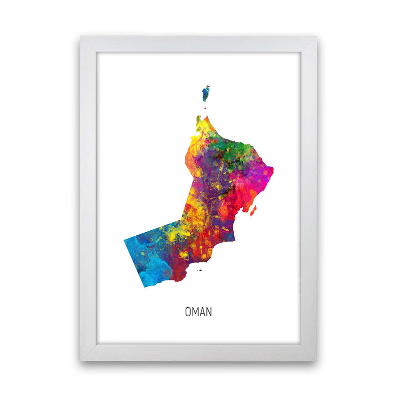Oman Watercolour Map Art Print by Michael Tompsett White Grain