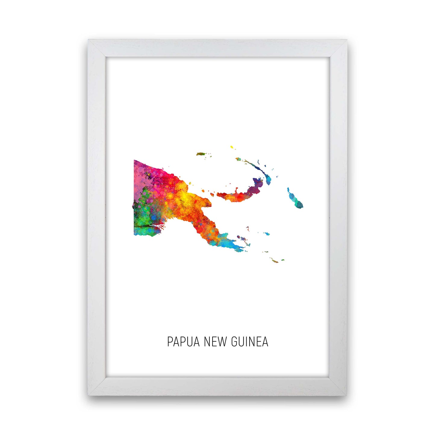Papua New Guinea Watercolour Map Print by Michael Tompsett White Grain