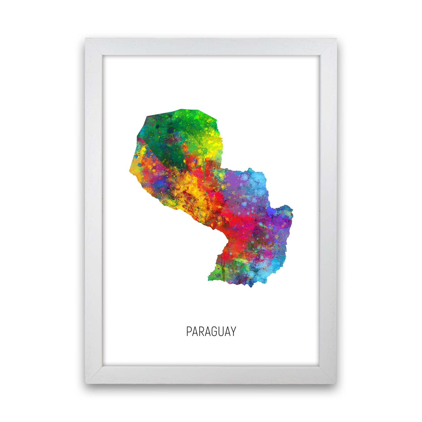 Paraguay Watercolour Map Art Print by Michael Tompsett White Grain