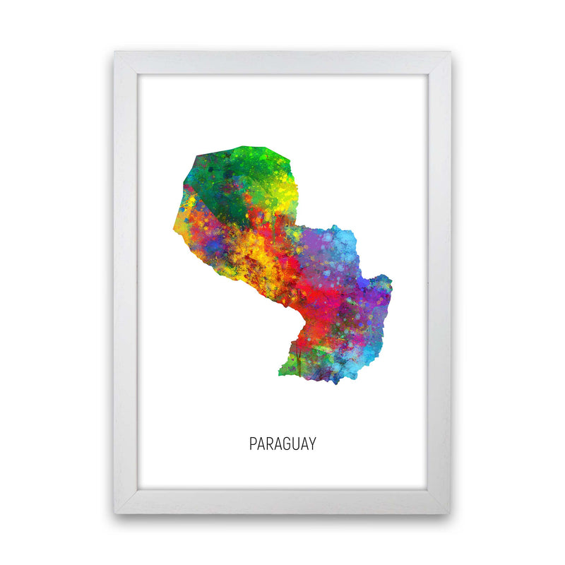 Paraguay Watercolour Map Art Print by Michael Tompsett White Grain