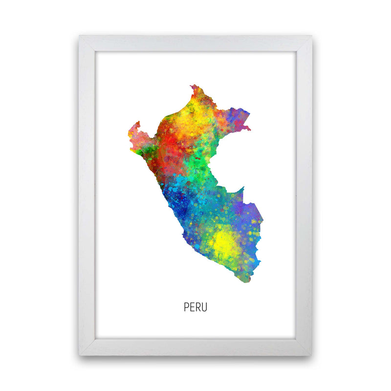 Peru Watercolour Map Art Print by Michael Tompsett White Grain