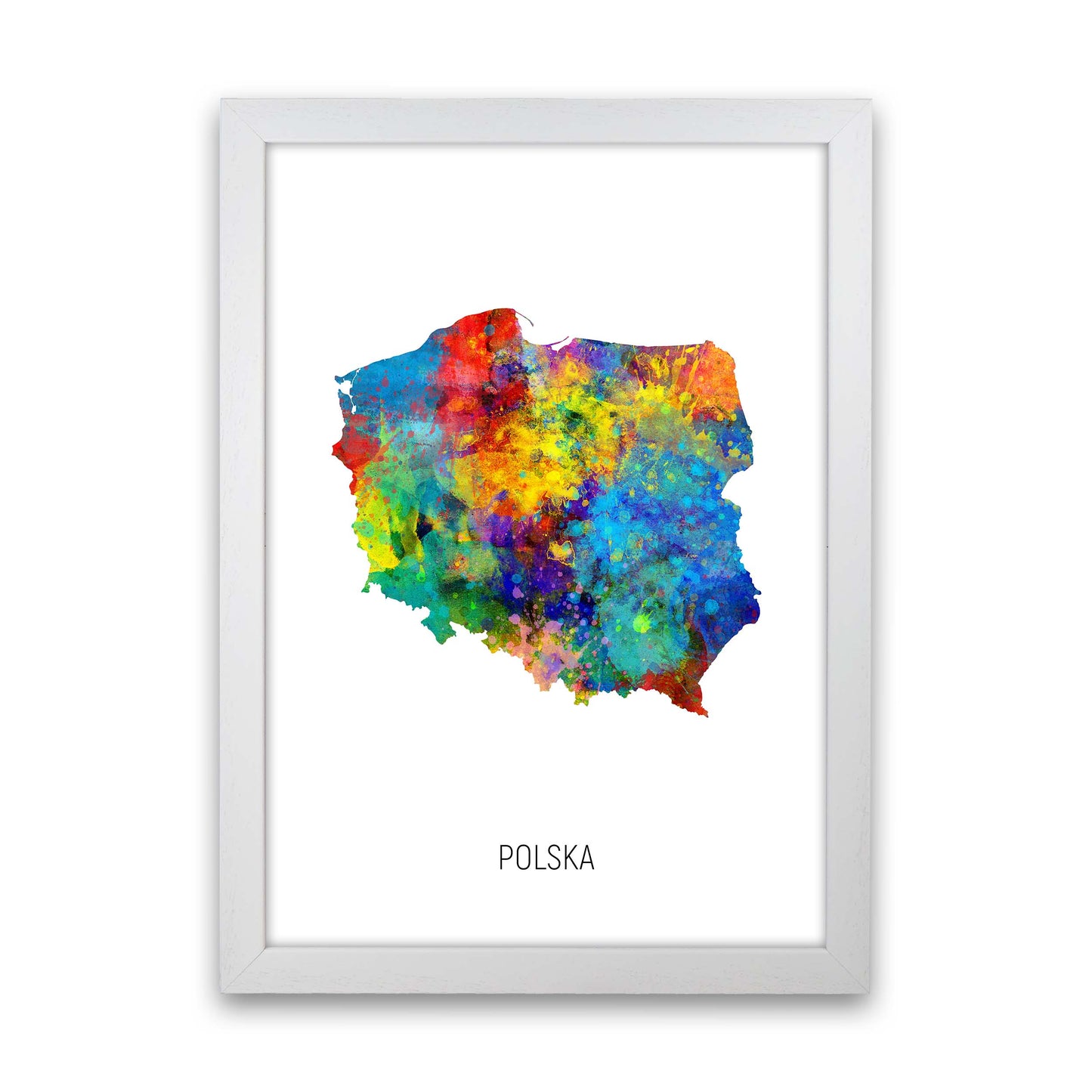 Polska Watercolour Map Art Print by Michael Tompsett White Grain