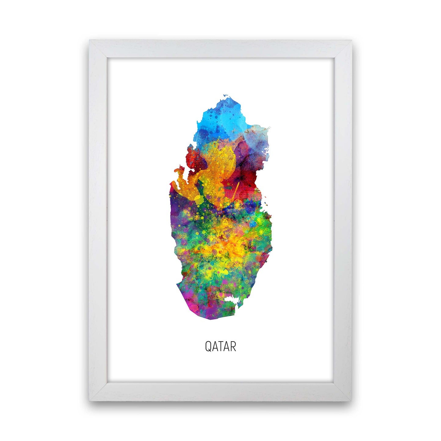 Qatar Watercolour Map Art Print by Michael Tompsett White Grain