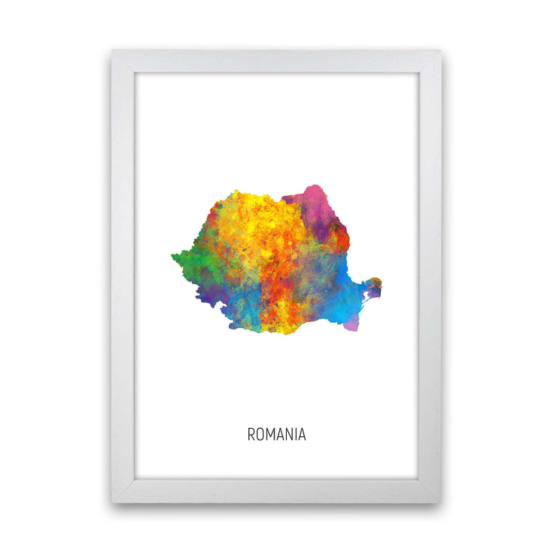 Romania Watercolour Map Art Print by Michael Tompsett White Grain