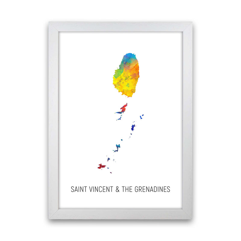 Saint Vincent And The Grenadines Watercolour Map  by Michael Tompsett White Grain