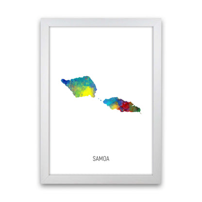 Samoa Watercolour Map Art Print by Michael Tompsett White Grain