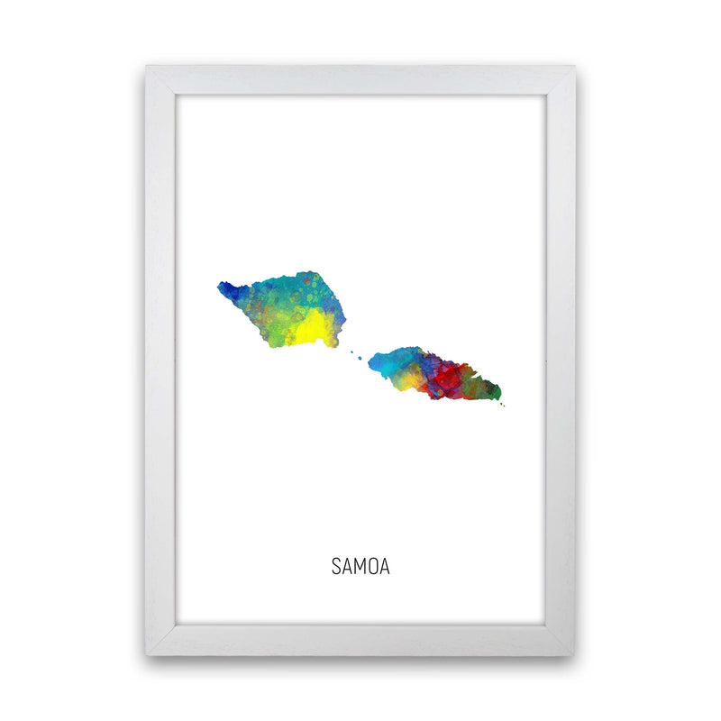 Samoa Watercolour Map Art Print by Michael Tompsett White Grain