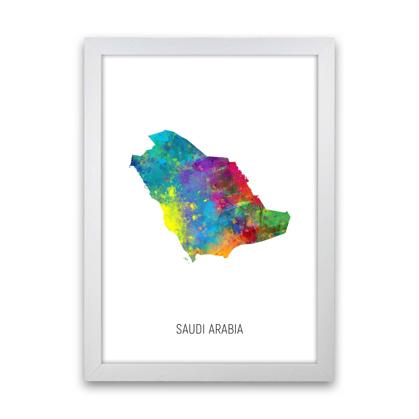 Saudi Arabia Watercolour Map Art Print by Michael Tompsett White Grain