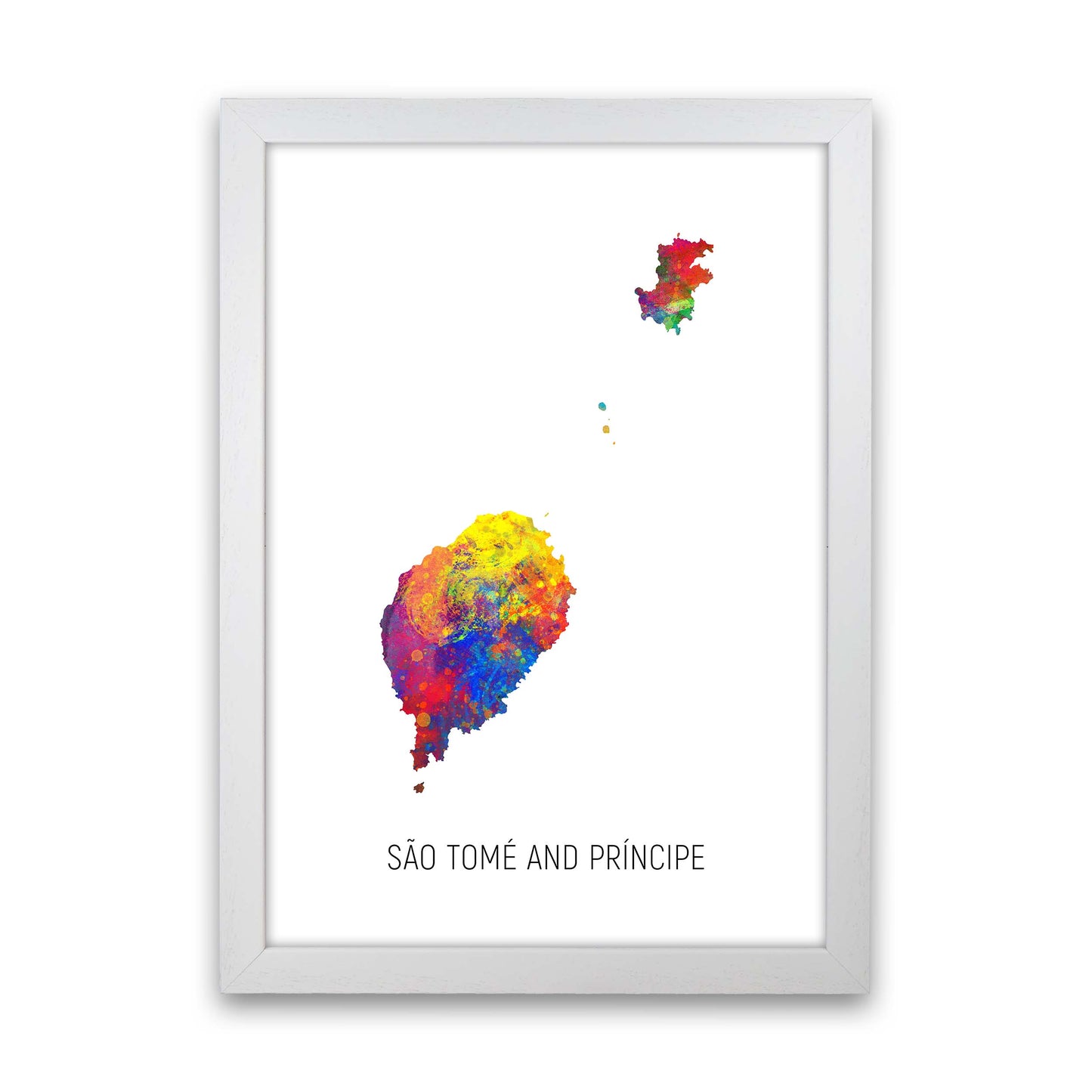 Sao Tome And Principe Watercolour Map  by Michael Tompsett White Grain