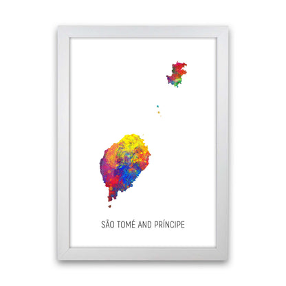 Sao Tome And Principe Watercolour Map  by Michael Tompsett White Grain