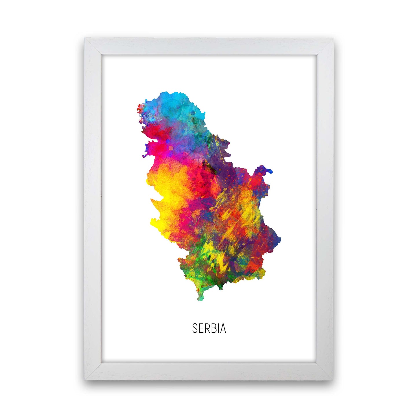 Serbia Watercolour Map Art Print by Michael Tompsett White Grain