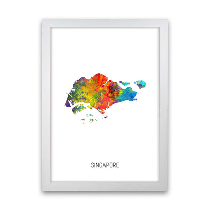 Singapore Watercolour Map Art Print by Michael Tompsett White Grain