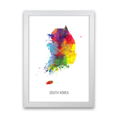 South Korea Watercolour Map Art Print by Michael Tompsett White Grain