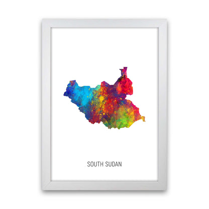 South Sudan Watercolour Map Art Print by Michael Tompsett White Grain