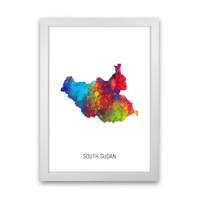 South Sudan Watercolour Map Art Print by Michael Tompsett White Grain
