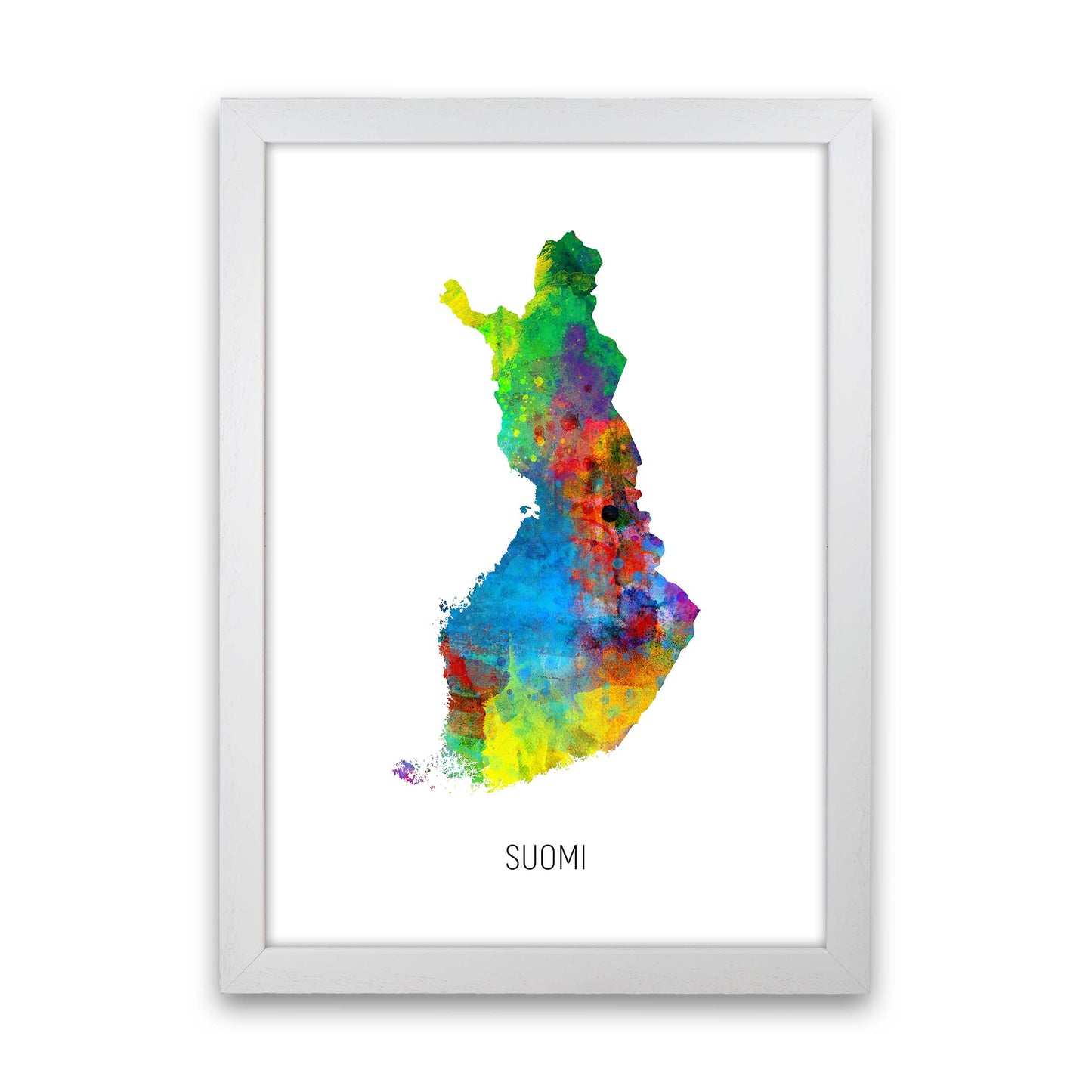 Suomi Watercolour Map Art Print by Michael Tompsett White Grain
