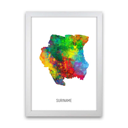Suriname Watercolour Map Art Print by Michael Tompsett White Grain