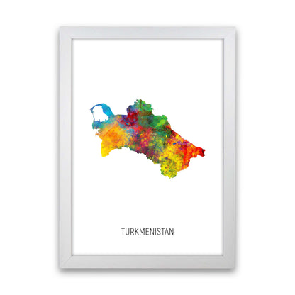 Turkmenistan Watercolour Map Art Print by Michael Tompsett White Grain
