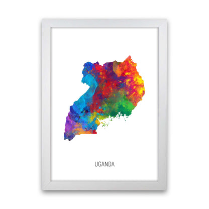 Uganda Watercolour Map Art Print by Michael Tompsett White Grain