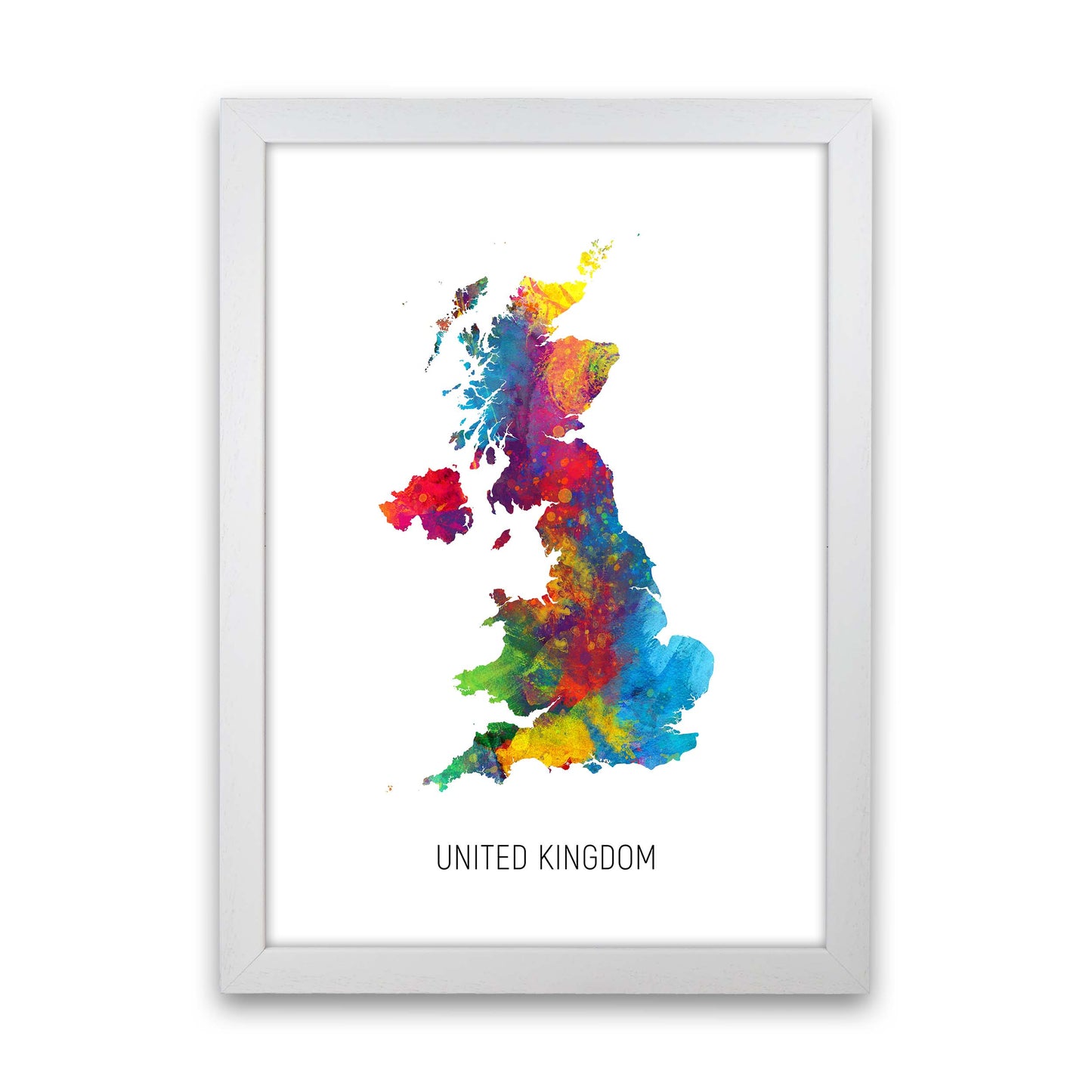United Kingdom Watercolour Map Art Print by Michael Tompsett White Grain