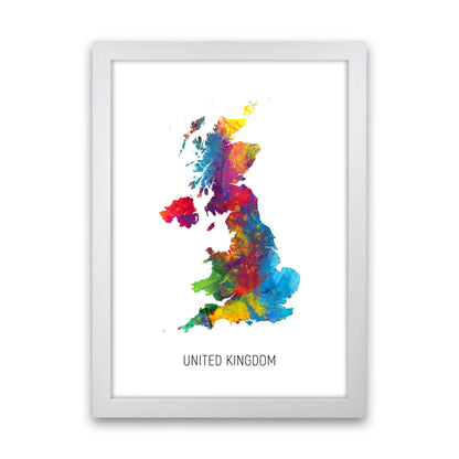 United Kingdom Watercolour Map Art Print by Michael Tompsett White Grain