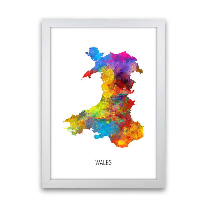 Wales Watercolour Map Art Print by Michael Tompsett White Grain