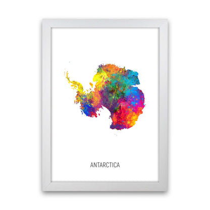 Antarctica Watercolour Map Art Print by Michael Tompsett White Grain