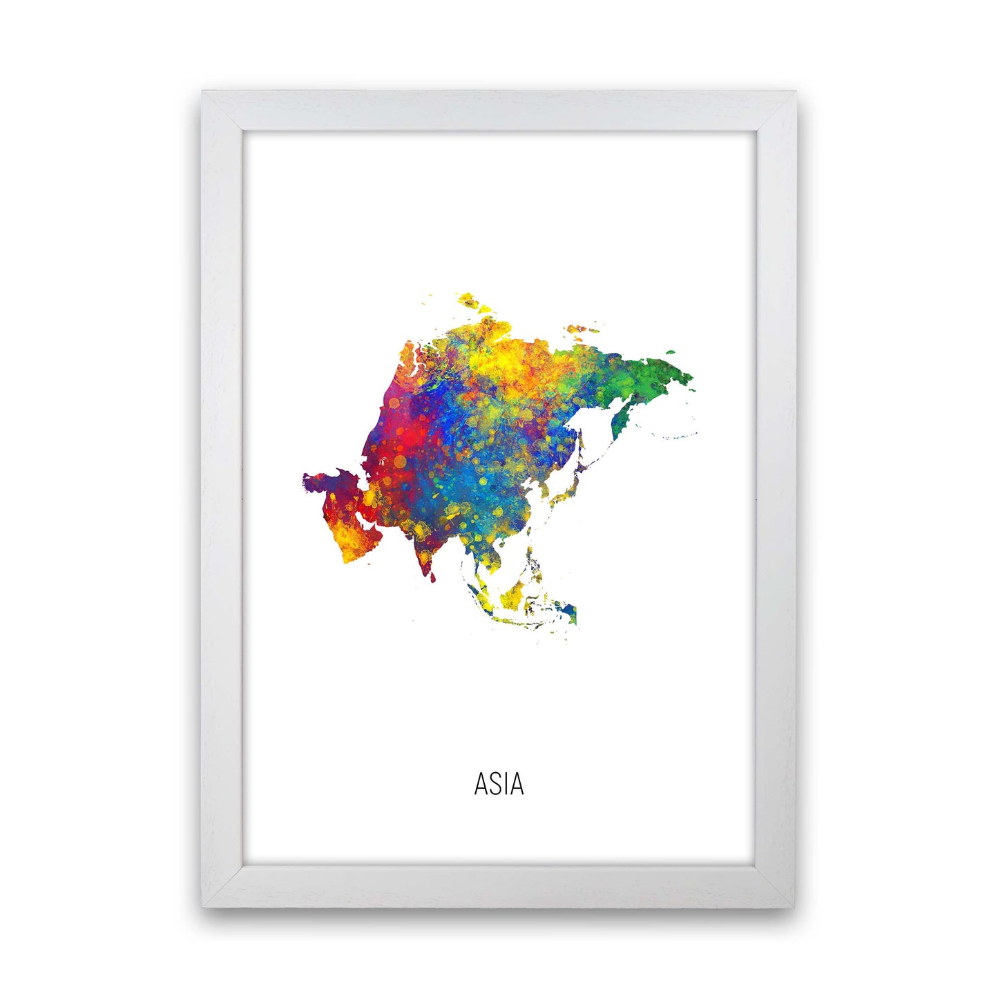 Asia Watercolour Map Art Print by Michael Tompsett White Grain