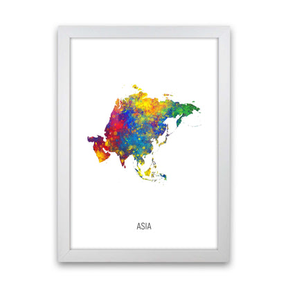 Asia Watercolour Map Art Print by Michael Tompsett White Grain