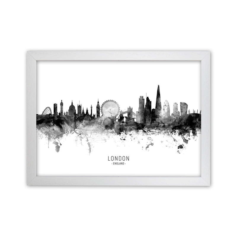 London England Skyline Black White City Name  by Michael Tompsett White Grain