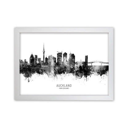 Auckland New Zealand Skyline Black White City Name  by Michael Tompsett White Grain