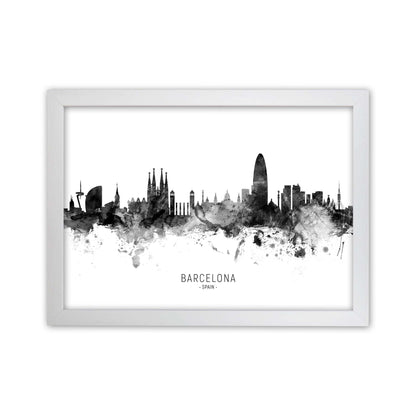 Barcelona Spain Skyline Black White City Name  by Michael Tompsett White Grain