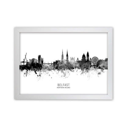Belfast Northern Ireland Skyline Black White City Name  by Michael Tompsett White Grain