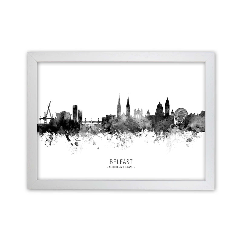 Belfast Northern Ireland Skyline Black White City Name  by Michael Tompsett White Grain